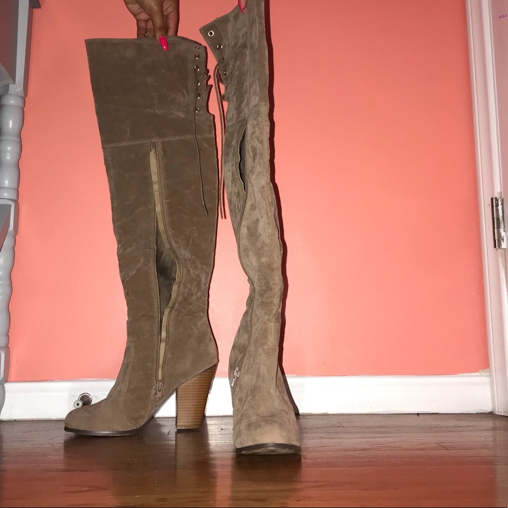 grey long boots
